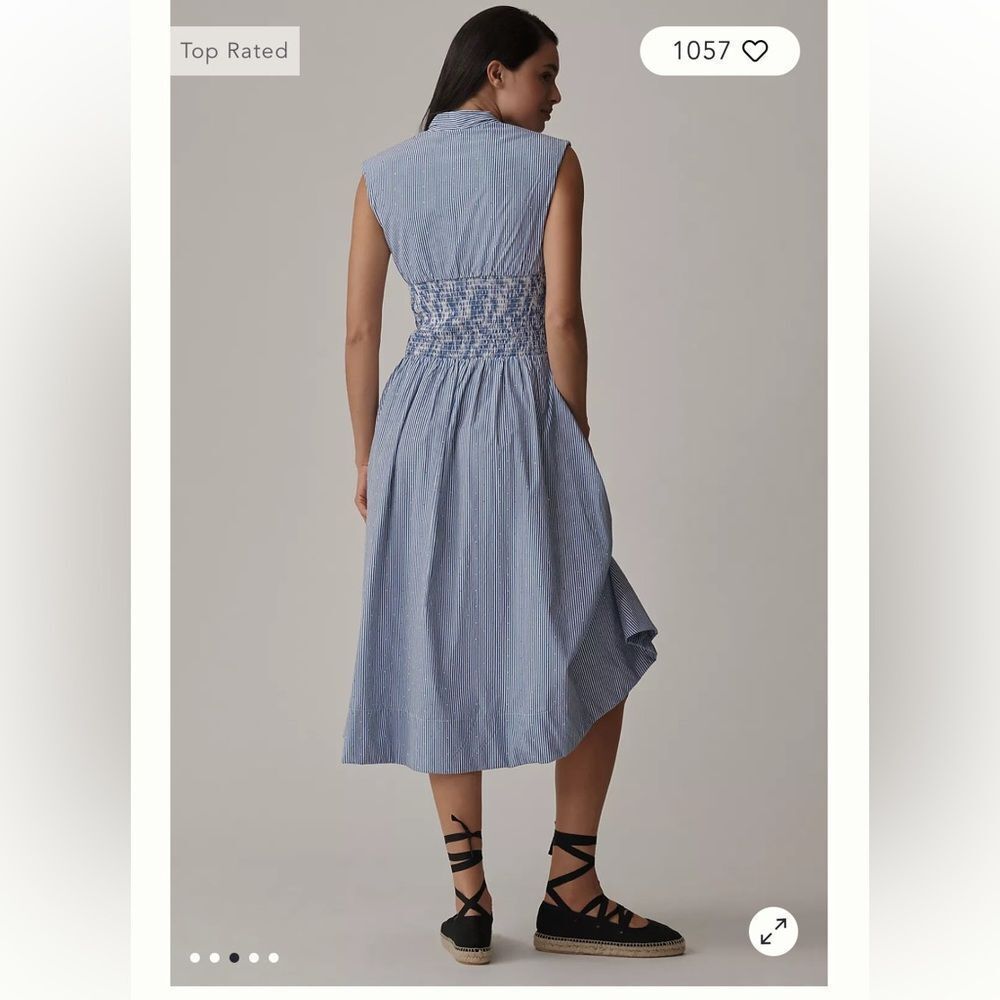 Anthropologie The Tommie Cap-Sleeve Smocked Front-Zip Shirt Dress: Shine Edition - Picture 2 of 11